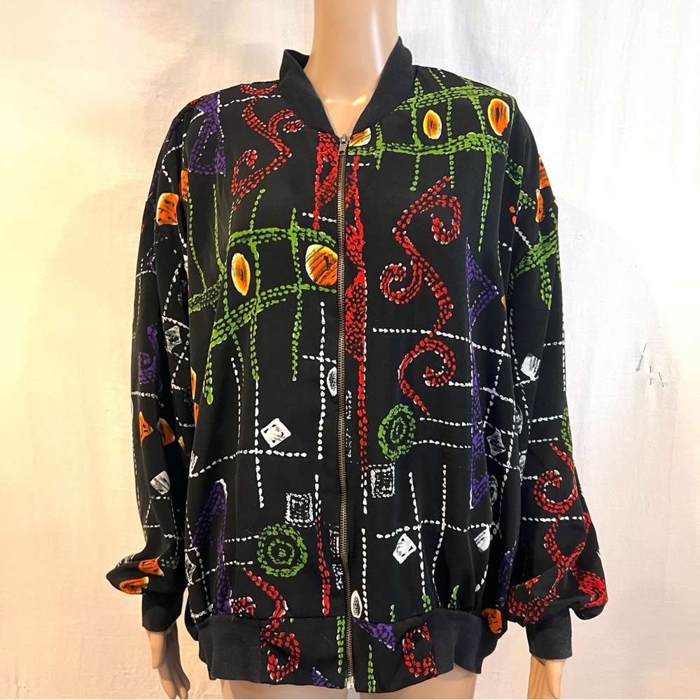 Cascais of CA womens bomber style Jacket SZ 2XL abstract art Dolman sleeves